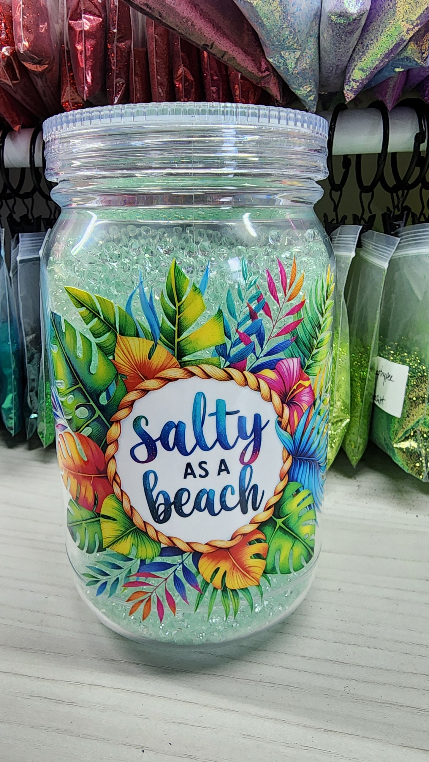 24 oz Salty Beach crystals snowglobe