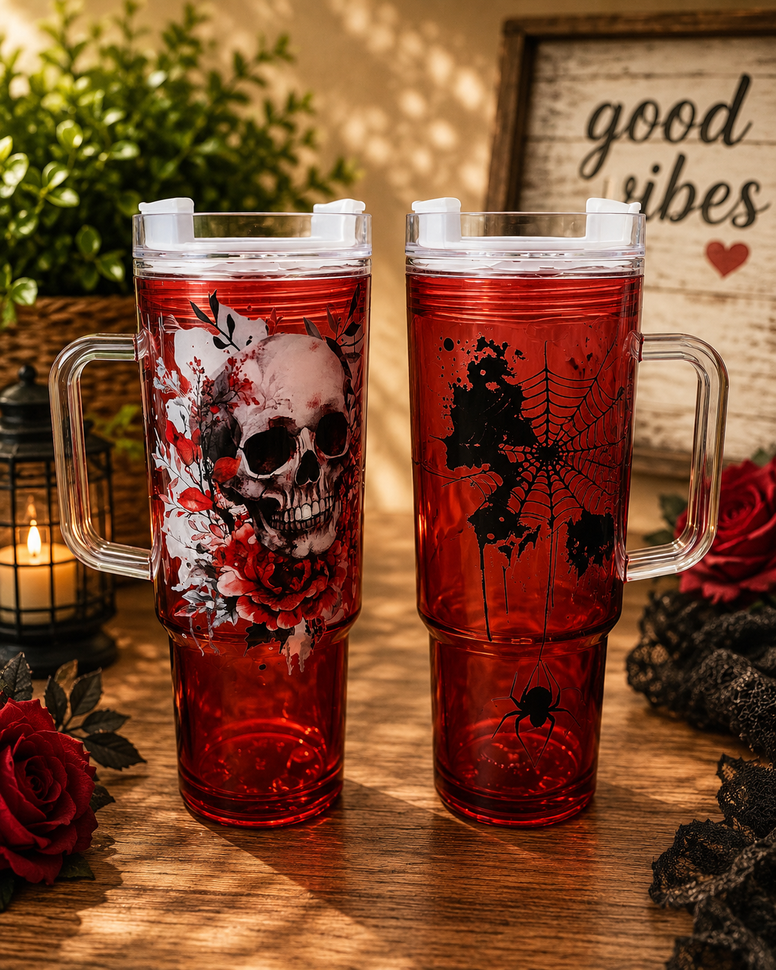 30 oz Skull and Web snowglobe
