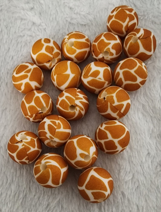 18 10mm Giraffe Printed Silicone Beads