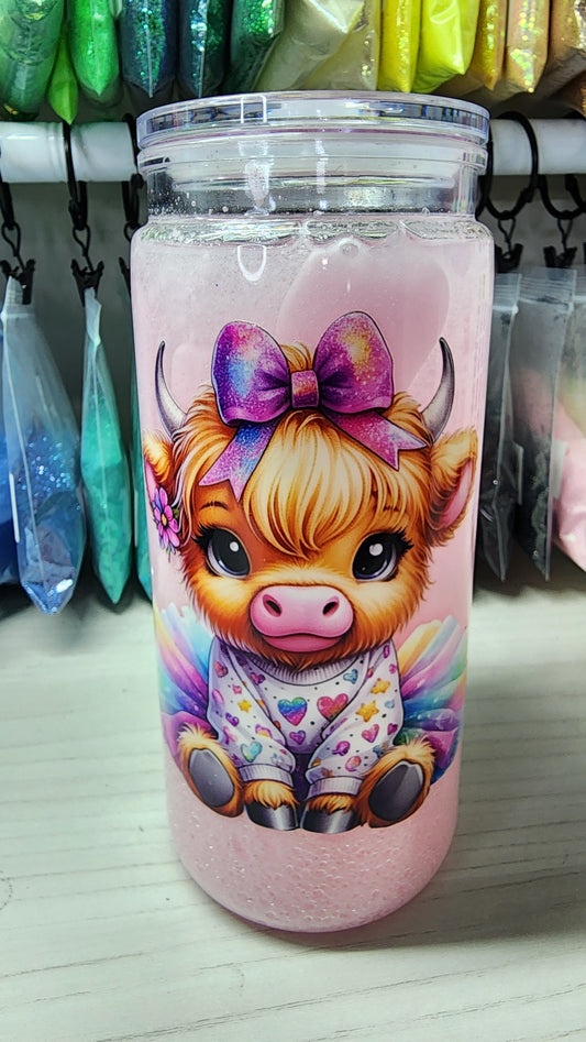 20 oz snowglobe Strawberry Milkshake Cow