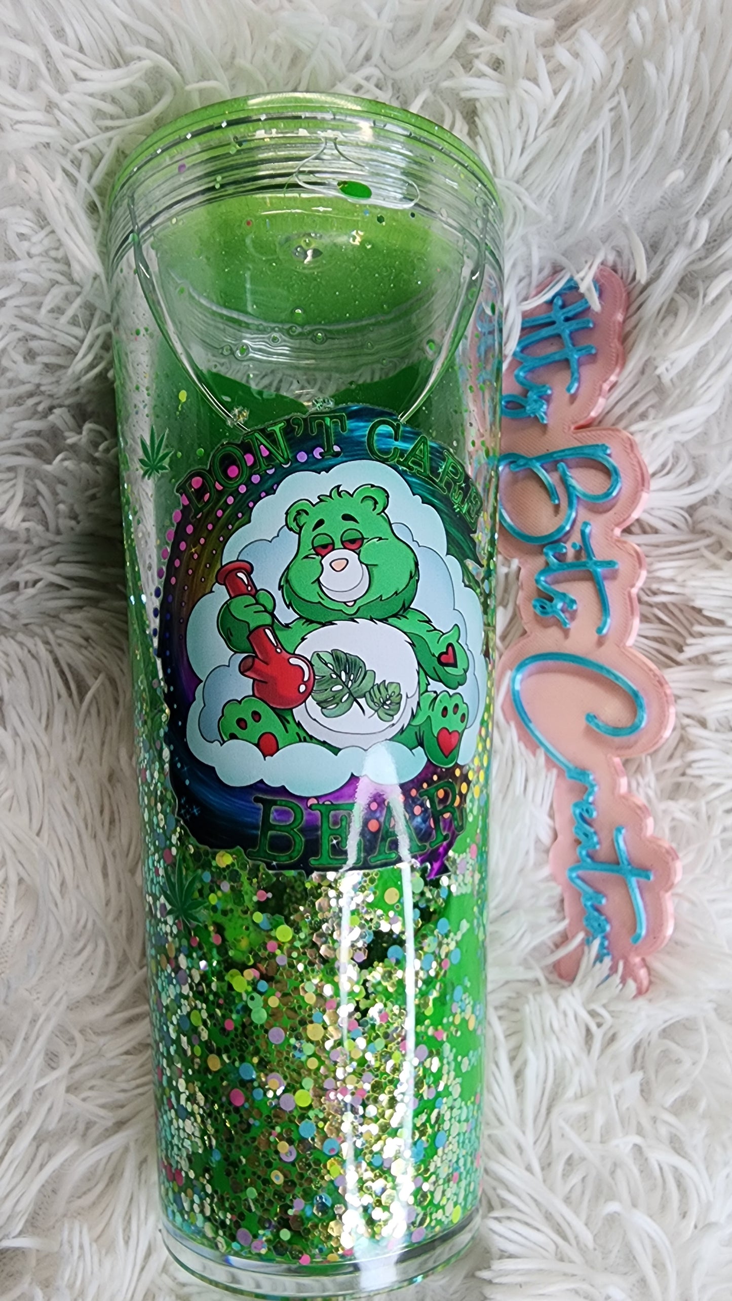 24 oz Dont Care Green Bear Snowglobe