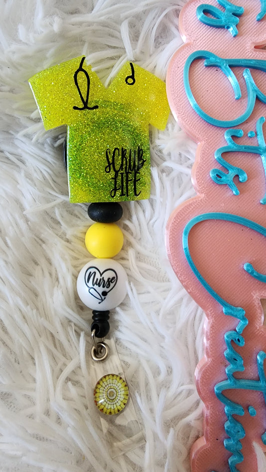 Badge Reel Scrub Life Yellow