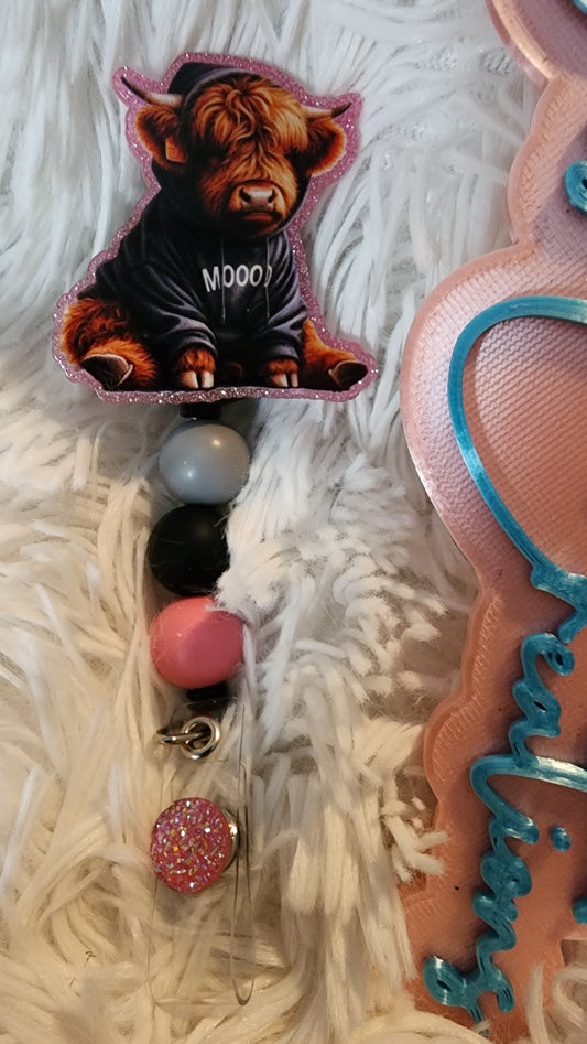Cow Hoodie badge reel