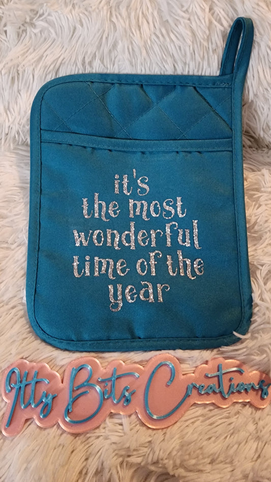 Most Wonderful Time potholder blue