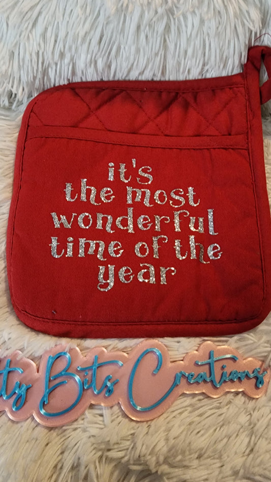Most Wonderful Time potholder red