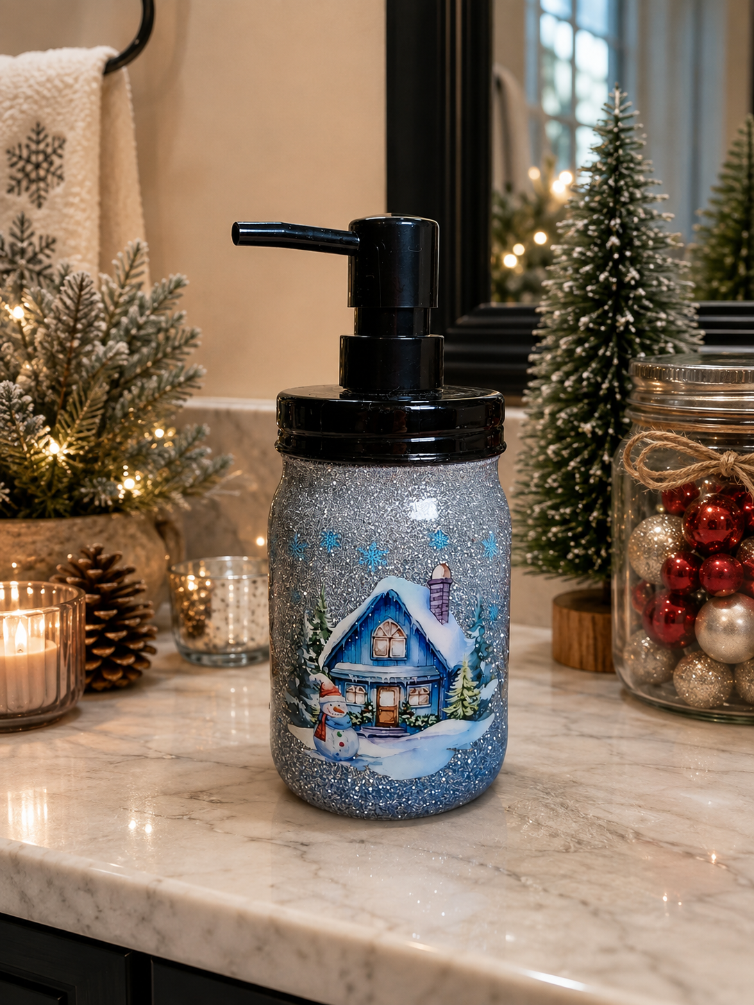 Blue Christmas Soap Dispenser