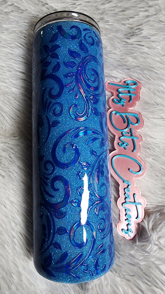 30 oz Blue Tooled Glitter