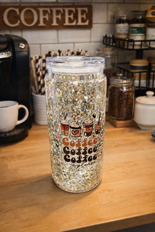 20 oz Silver Gold Coffee Still Snowglobe