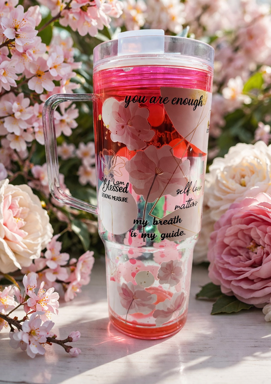 40 oz Snowglobe Pink Flowers