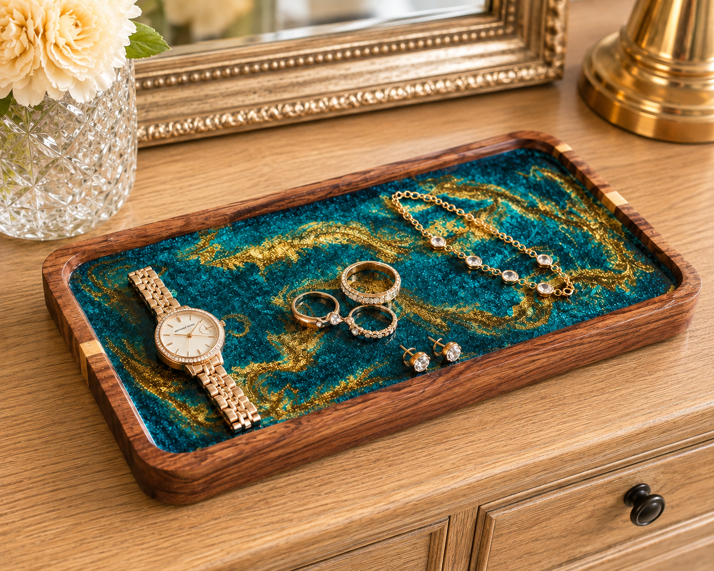 Teal & Gold Valet Tray 10 x 5